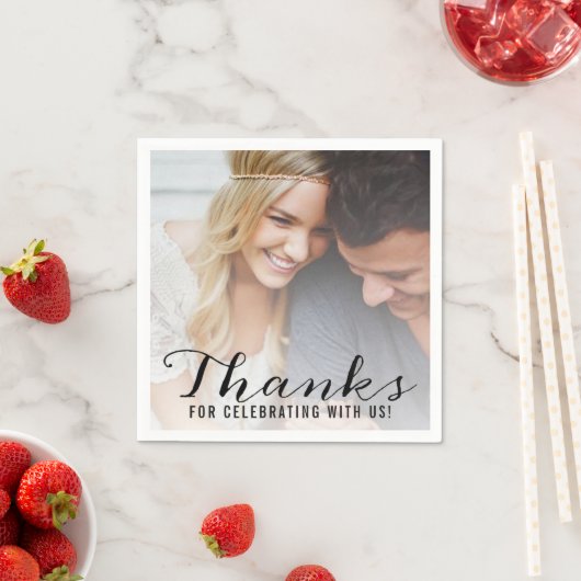 Serviette En Papier Script moderne | Merci de Mariage photo personnali (En situation)
