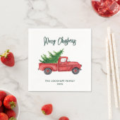 Serviette En Papier Script moderne Noël Red Truck Holiday Papier (En situation)
