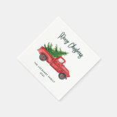 Serviette En Papier Script moderne Noël Red Truck Holiday Papier (Coin)