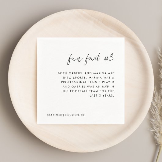 Serviette En Papier Script moderne noir et blanc Fun Fact # 3 Mariage