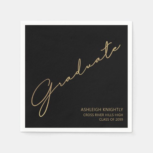Serviette En Papier Script moderne noir Gold (Devant)