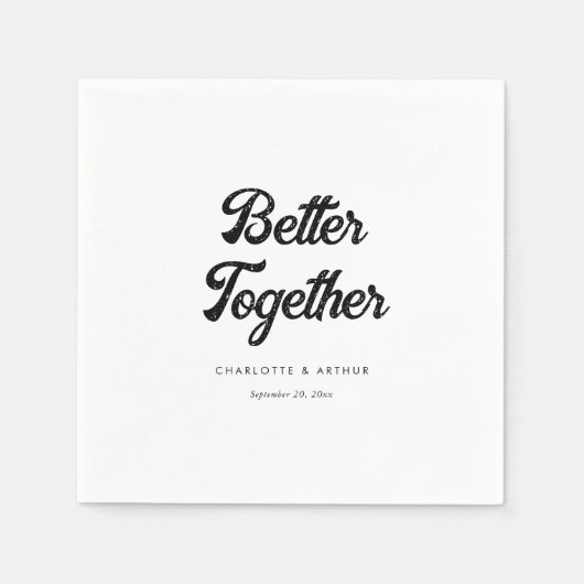 Serviette En Papier Script moderne personnalisé Mariage noir et blanc (Devant)