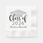 Serviette En Papier Script moderne Silver 2025 Graduation personnalisé (Devant)