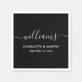 Serviette En Papier Script moderne simple élégant Mariage noir blanc (Devant)