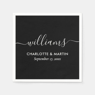 Serviette En Papier Script moderne simple élégant Mariage noir blanc