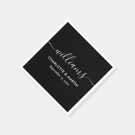 Serviette En Papier Script moderne simple élégant Mariage noir blanc (Coin)