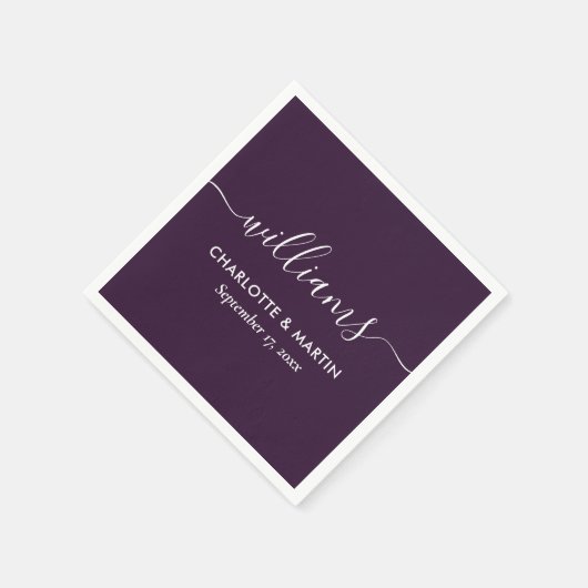 Serviette En Papier Script moderne simple élégant Mariage violet (Coin)