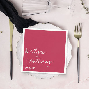 Serviette En Papier Script moderne Viva Magenta Mariage minimaliste