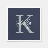 Serviette En Papier Script Monogramme bleu marine moderne (Devant)