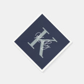 Serviette En Papier Script Monogramme bleu marine moderne (Coin)