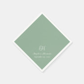 Serviette En Papier Script Monogramme Mariage vert et blanc (Coin)