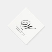 Serviette En Papier Script Monogramme Noir Blanc Élégant Mariage (Coin)