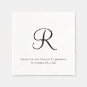 Serviette En Papier Script Monogramme noir blanc élégant mariage servi (Devant)