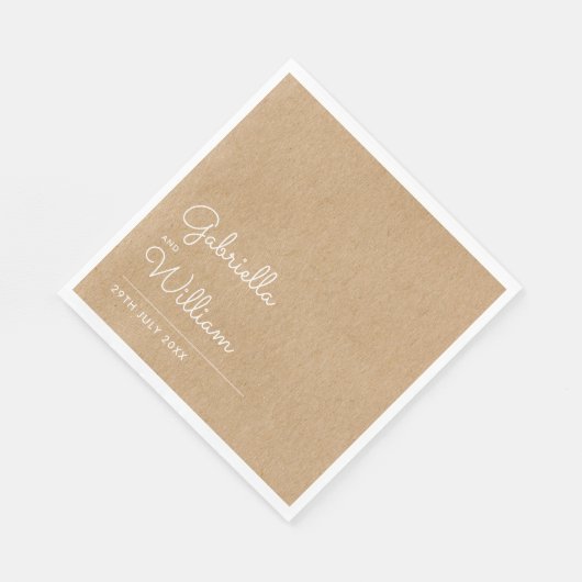 Serviette En Papier Script naturel Rustique Kraft (Coin)