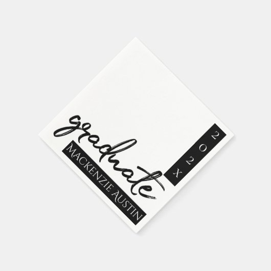 Serviette En Papier Script noir diplômé | Classic Keepsaké avec année (Coin)