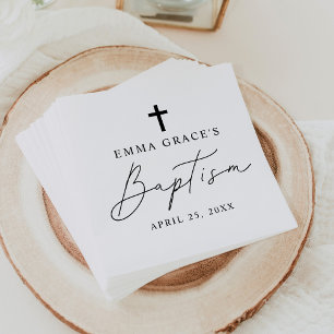 Serviette En Papier Script noir minimaliste moderne Baptême
