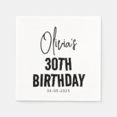 Serviette En Papier Script noir moderne 30e anniversaire chic & minima (Devant)