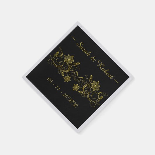 Serviette En Papier Script or jaune sur arrière - plan noir (Coin)