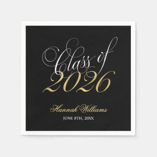 Serviette En Papier Script Or Noir Classe de Diplômés 2026