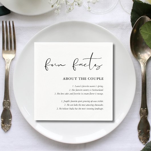 Serviette En Papier Script personnalisé noir blanc Mariage faits amusa