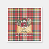 Serviette En Papier Script Plaid Noël Personnalisé Famille Papier Rust (Devant)