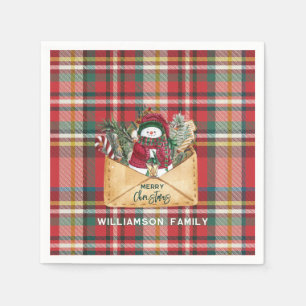 Serviette En Papier Script Plaid Noël Personnalisé Famille Papier Rust