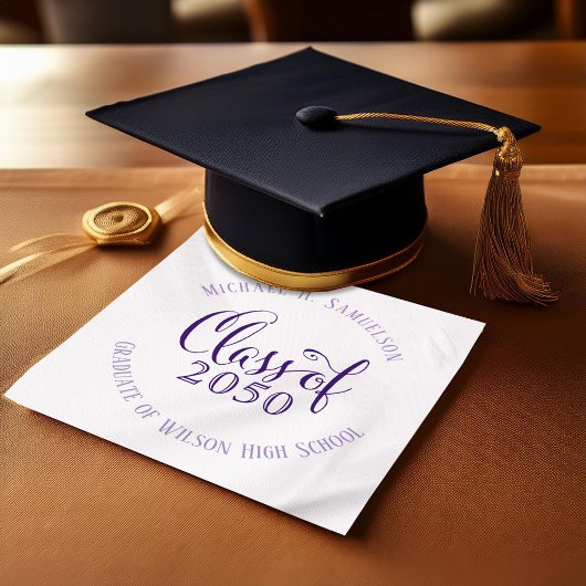 Serviette En Papier Script Purple Graduation Party personnalisé