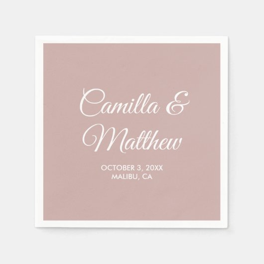 Serviette En Papier Script romantique rose poussiéreux Mariage personn (Devant)