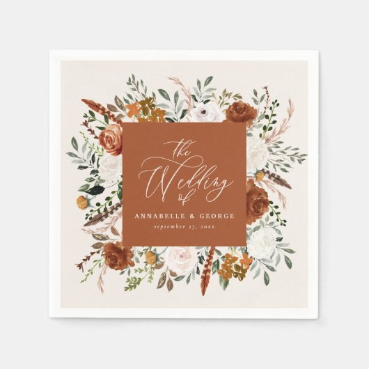 Serviette En Papier Script rustique mariage botanique en terre cuite é (Devant)