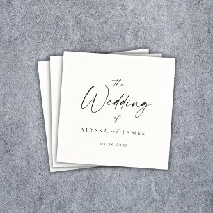 Serviette En Papier Script simple et élégant Mariage noir et blanc