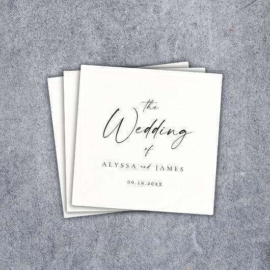 Serviette En Papier Script simple et élégant Mariage noir et blanc