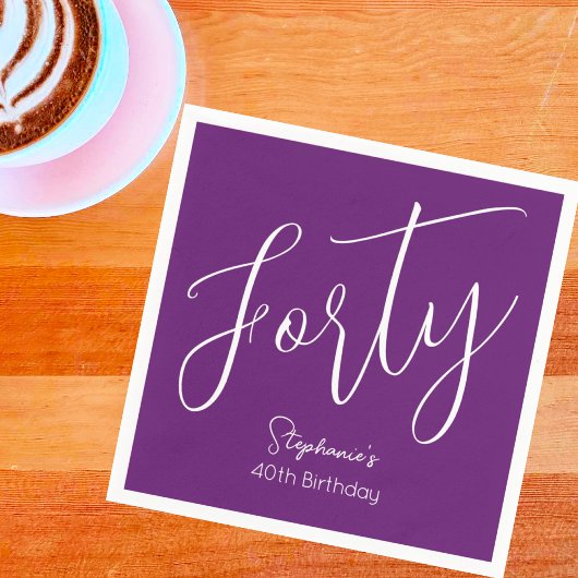 Serviette En Papier Script simple moderne Automne Purple 40e anniversa