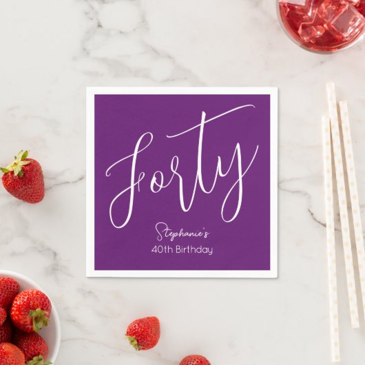 Serviette En Papier Script simple moderne Automne Purple 40e anniversa (En situation)