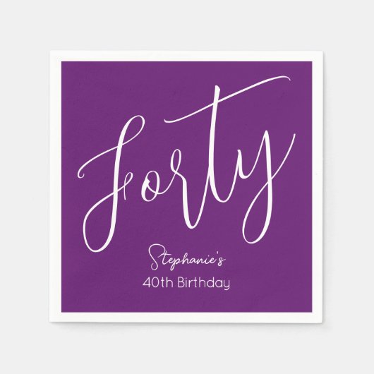 Serviette En Papier Script simple moderne Automne Purple 40e anniversa (Devant)