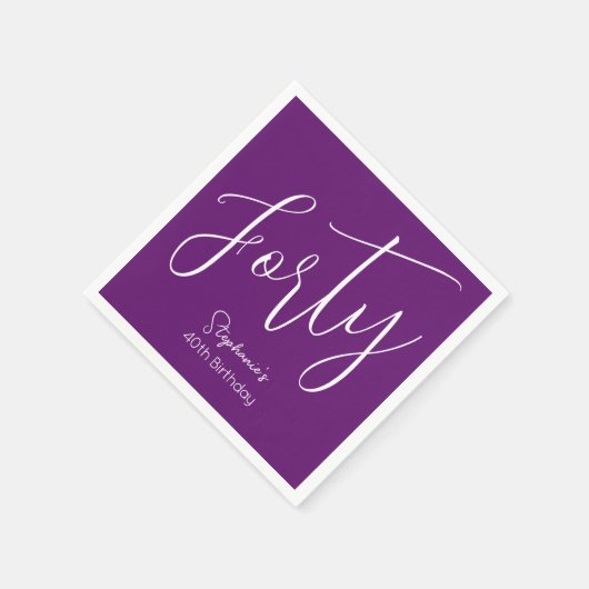 Serviette En Papier Script simple moderne Automne Purple 40e anniversa (Coin)