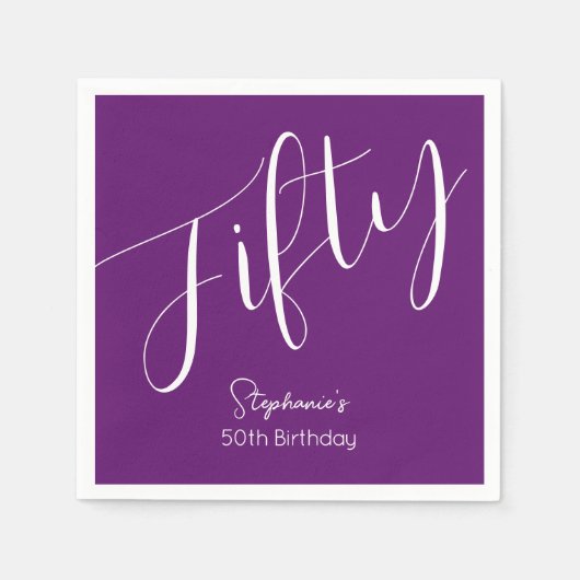 Serviette En Papier Script simple moderne Automne Purple 50e anniversa (Devant)