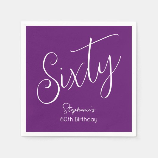 Serviette En Papier Script simple moderne Automne Purple 60e anniversa (Devant)