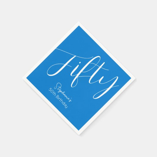 Serviette En Papier Script simple moderne bleu 50e anniversaire (Coin)