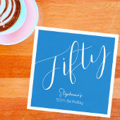 Serviette En Papier Script simple moderne bleu 50e anniversaire