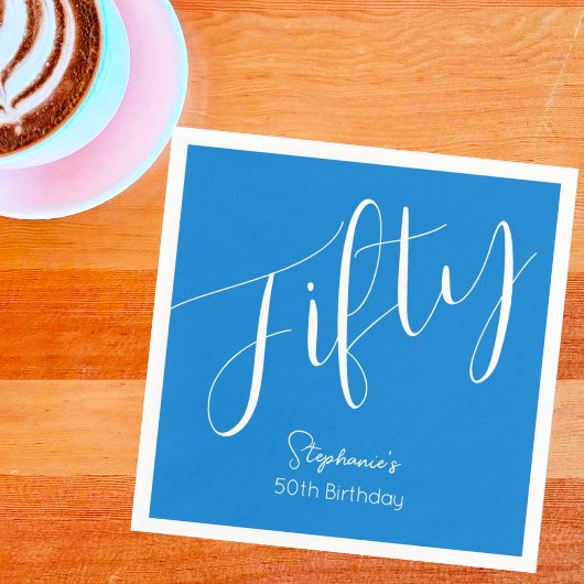 Serviette En Papier Script simple moderne bleu 50e anniversaire