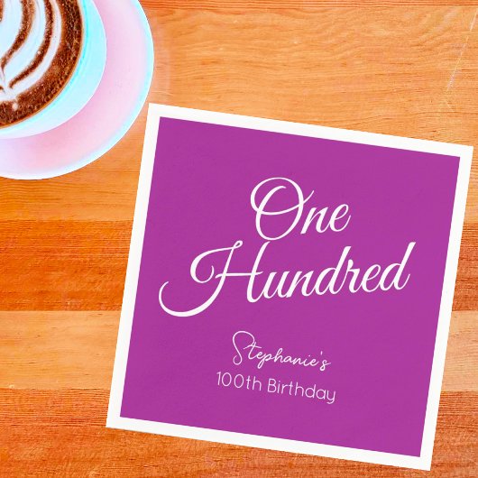 Serviette En Papier Script simple moderne rose foncé 100e anniversaire