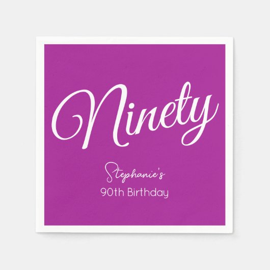 Serviette En Papier Script simple moderne rose foncé 90e anniversaire (Devant)