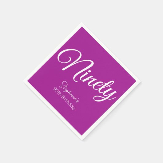 Serviette En Papier Script simple moderne rose foncé 90e anniversaire (Coin)