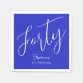 Serviette En Papier Script simple moderne Royal Blue 40th Birthday (Devant)