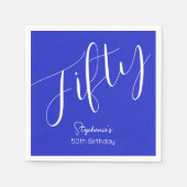 Serviette En Papier Script simple moderne Royal Blue 50th Birthday (Devant)