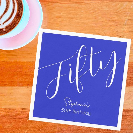 Serviette En Papier Script simple moderne Royal Blue 50th Birthday