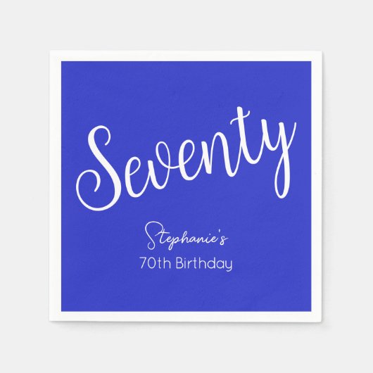 Serviette En Papier Script simple moderne Royal Blue 70th Birthday (Devant)