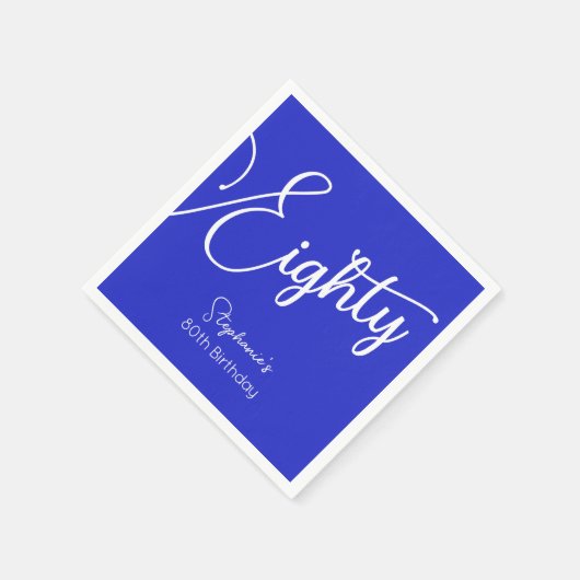 Serviette En Papier Script simple moderne Royal Blue 80th Birthday (Coin)