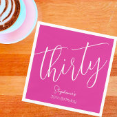 Serviette En Papier Script tout simple rose rose 30e fête d'anniversai