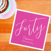 Serviette En Papier Script tout simple rose rose 40e fête d'anniversai